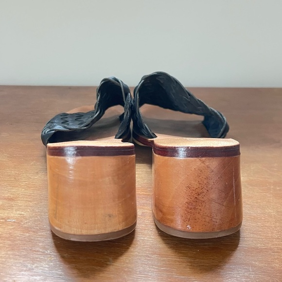 Coastal Summer Black Woven Slide Wooden Block Heel Leather Mules Liberté - Picture 8 of 14